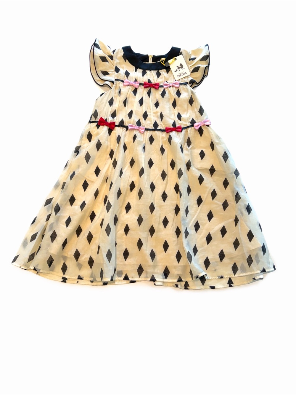 Finding Foxtale Diamond-Print Kids Party Dress with Pink & Red Bows